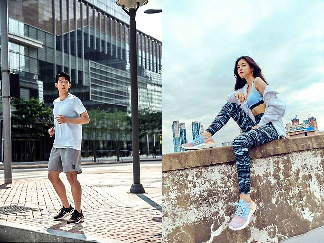 ▲ 손흥민과 손나은(오른쪽) ⓒ아디다스 코리아