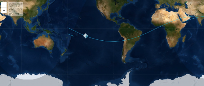 행성협회는 홈페이지(httpwww.planetary.org)를 통해 라이트세일 2호가 현재 지구궤도에서 어디쯤 지나는지 위치를 제공하고 있다. 사진은 24일 오후 2시 현재 라이트세일 2호가 지나는 위치. 행성협회 제공