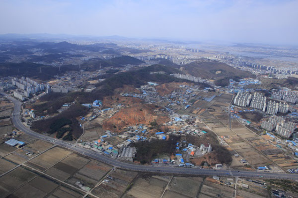 2기신도시로 개발 중인 인천 검단신도시 인근의 항공사진./인천시 제공