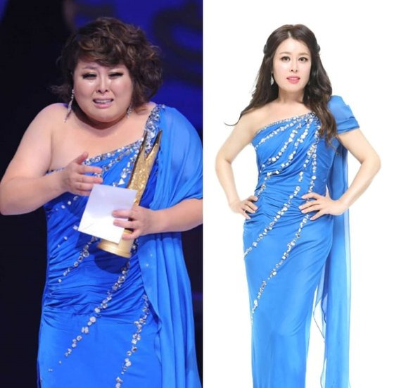 홍지민은 자신의 SNS에 체중 감량 전인 2009년과 비교 사진을 올리며 ’같은 옷, 다른 사람“이라고 썼다. [사진 홍지민 인스타그램]