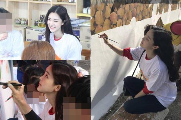 고등학생 때부터 지속적으로 따뜻한 마음을 나눠온 신혜지가 (왼쪽 위) 소화기를 전달하고 (왼쪽 아래, 오른쪽) 벽화를 그리는 봉사 활동을 펼치고 있다. 신혜지 제공