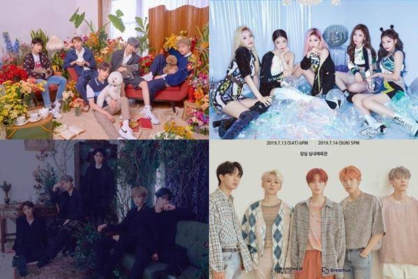 (왼쪽 위부터 시계방향) 5인조 투모로우바이투게더, ITZY, AB6IX, CIX 등 소인원 그룹이 올해 신인 아이돌 시장을 이끌고 있다. 빅히트, JYP, 브랜뉴뮤직, C9 제공