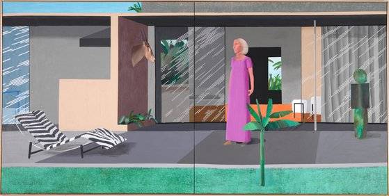 비버리 힐스 가정주부(Beverley Hills Housewife, 1966-1967, Acrylic on canvas 72“ x 144", ⓒ David Hockney) [사진 Richard Schmidt, 그린나래미디어]
