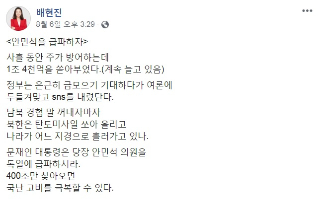 배현진 자유한국당 전 대변인 페이스북 캡처.