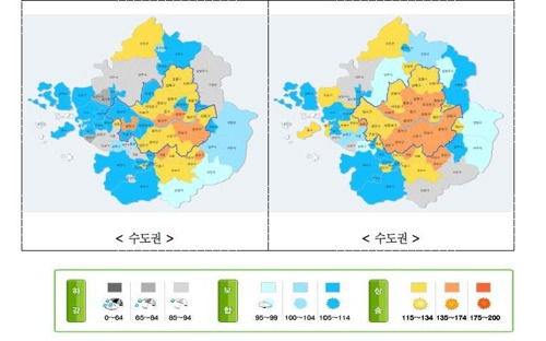 주택매매시장 소비심리지수 수도권 분포도 [국토연구원]