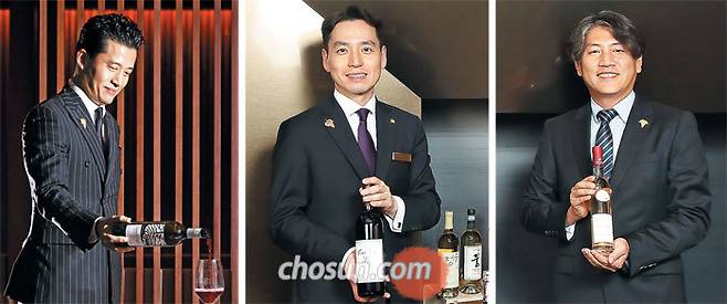 ‘한국 와인 전도사’ 정하봉 JW 메리어트 호텔 서울 소믈리에, 최정원 더 플라자 르 캬바레 시떼 소믈리에, 최정욱 광명동굴와인연구소 소장 /양수열 영상미디어 기자
