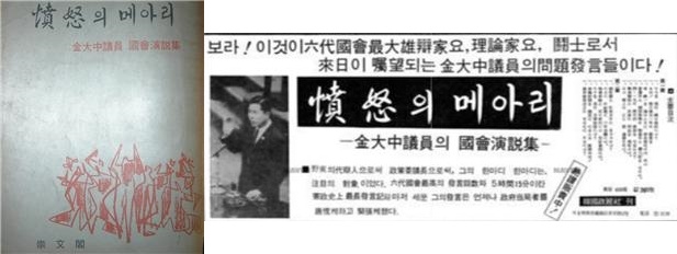 ▲ <분노의 메아리> 책 표지 및 동아일보 1967년 5월 16일자 광고