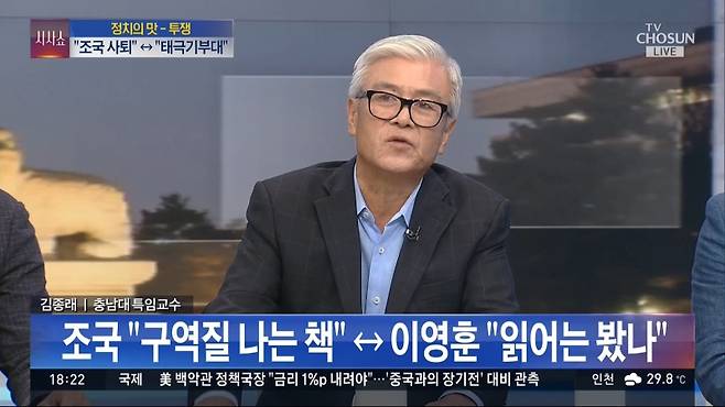 ▲ 지난 8월7일 이영훈씨 보다 조국 후보자 비판에 몰두한 김종래씨 TV조선 '이것이 정치다'