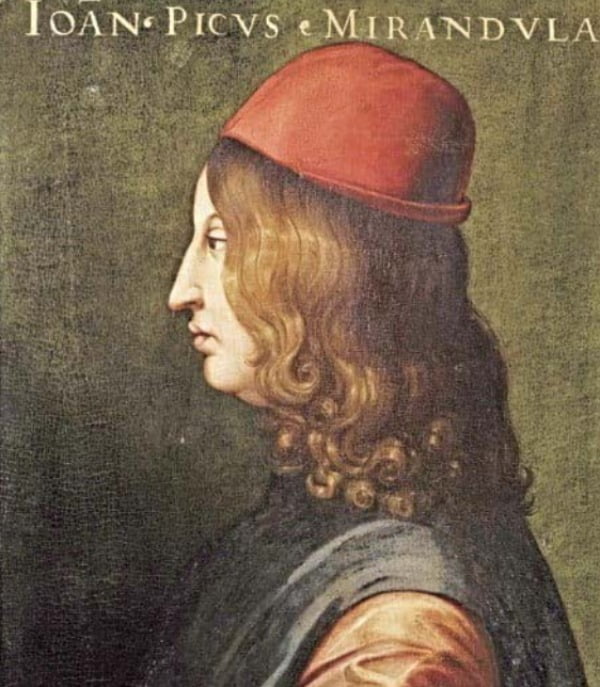 이탈리아 화가 크리스토파노 델 알티시모(1525~1605)가 그린 초상화 ‘조반니 피코 델라미란돌라’(유화, 59×45㎝), 이탈리아 피렌체 우피치미술관 소장.