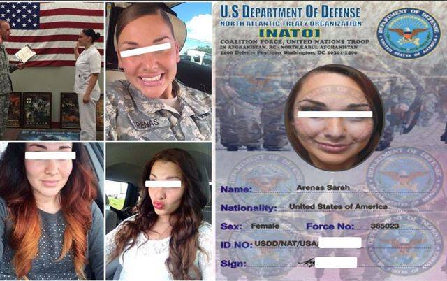 국제 로맨스 스캠 조직이 미군 간호장교를 사칭하며 한국인 피해자들에게 보낸 사진과 신분증. 부산경찰청 제공