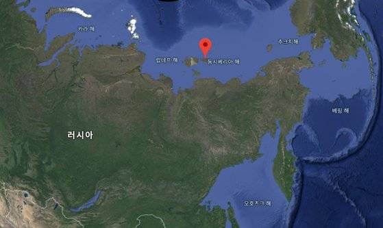 북극바다 북위 75도에 떠 있는 노바야시비리는 러시아 사하공화국에 속한다. [구글지도 캡처]