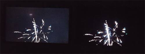 LCD TV(왼쪽)는 백라이트 때문에 OLED TV(오른쪽)에 비해 검은색이 제대로 구현되지 못한다. 백라이트만의 효과를 보기 위해 어두운 곳에서 비교했다. 필립스 제공