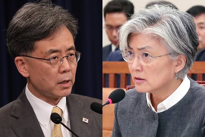 - 김현종 청와대 국가안보실 2차장, 강경화 외교부 장관. 연합뉴스