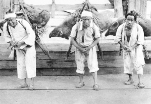 J.B.버나두의 ‘은자의 나라:사진으로 본 옛 한국’에 수록된 돼지 팔러 사장에 가는 농민들. 따비 제공