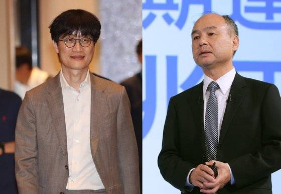 손정의 소프트뱅크회장(오른쪽)과 이해진 네이버 글로벌투자책임자. [연합뉴스]