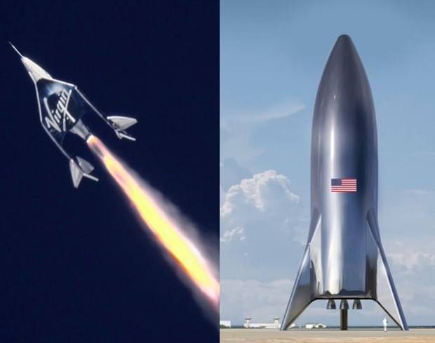버진 갤럭틱의 우주선(좌측)과 스페이스X의 스타십.