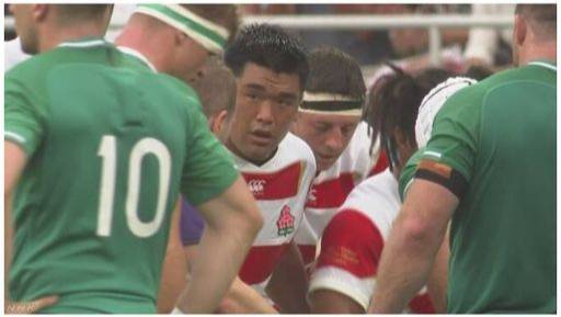 럭비월드컵에서 일본 대표팀의 유일한 한국인 선수로 활약하던 구지원 선수. NHK 캡처