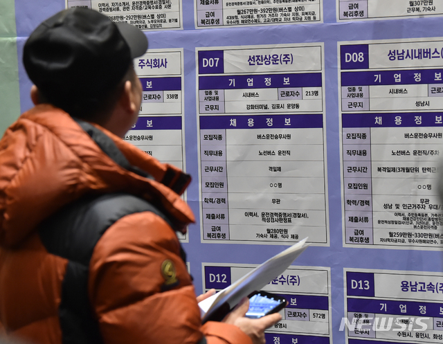 [서울=뉴시스]중장년 일자리 박람회'에서 한 구직자가 채용 게시판을 살펴보고 있다. (사진=뉴시스 DB)