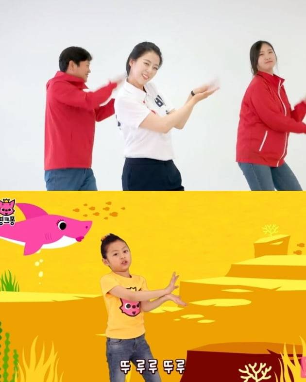 선거송 무단 사용 논란이 빚어진 '아기상어'/사진=배현진 선거운동 영상 캡처, 핑크퐁 '아기상어' 영상 캡처