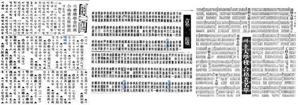 ▲ (중간)1962년 경기고등학교 입학자 명단(경향신문 1962년 1월 13일)   (오른쪽)1965년 서울대 합격자 명단(동아일보 1965년 2월 14일)