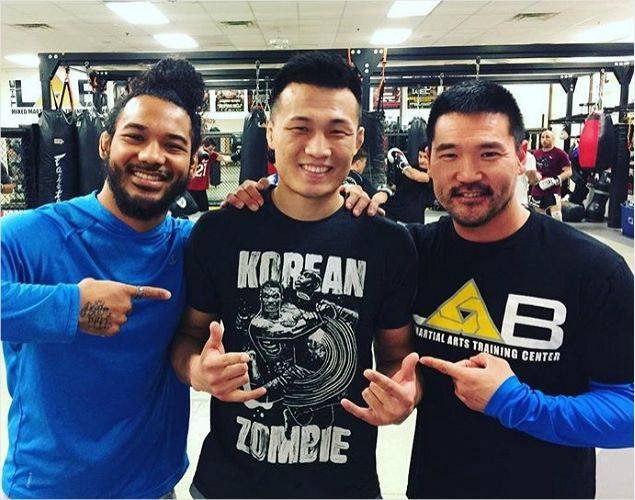 현재 벨라토르에서 활약하는 벤 헨더슨(전 UFC 라이트급 챔피언)과 정찬성, 에디 차 코치. 사진=에디 차 코치 인스타그램