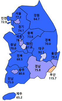 지역별 1월 HBSI 전망치 (사진=주택산업연구원 제공)