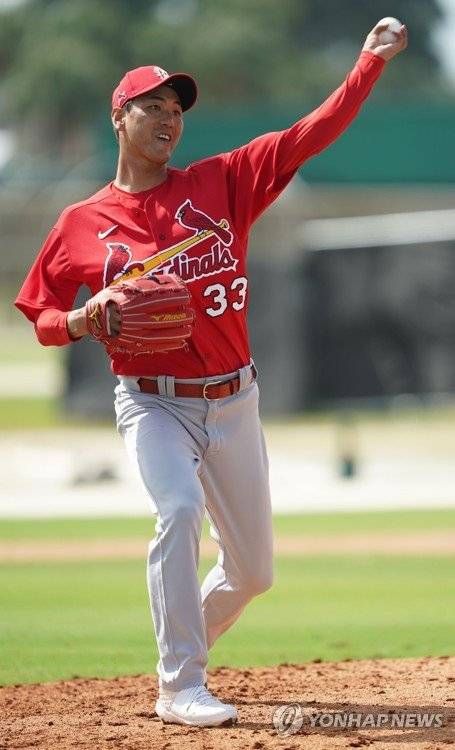 23일(한국시각) 뉴욕 메츠와 시범경기를 통해 세인트루이스 데뷔전을 치른 김광현. 연합뉴스