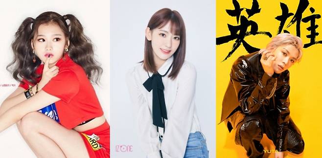한국 아이돌 그룹 내 일본인 멤버, 트와이스 사나, 아이즈원 사쿠라, NCT127 유타. 사진 각 소속사