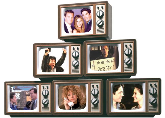 코로나19 사태로 우울감이 커지는 요즘, 일상을 긍정적으로 풀어낸 영화나 드라마를 다시 보면 정신건강에 도움이 된다. 맨 위부터 시계방향으로 미국 드라마 ‘프렌즈’, 영화 ‘러브 액츄얼리’, ‘노팅힐’, ‘해리가 샐리를 만났을 때’, ‘사랑의 블랙홀’, ‘뉴 폴리스 스토리’.