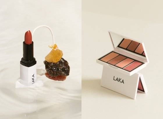 '라카'의 제품들. 가장 인기가 좋은 워터리 쉬어 립스틱(왼쪽)과 저스트 아이팔레트. 사진 라카