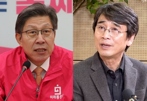 박형준(왼쪽) 미래통합당 공동선대위원장, 유시민 노무현재단 이사장. 연합뉴스·유튜브 알릴레오