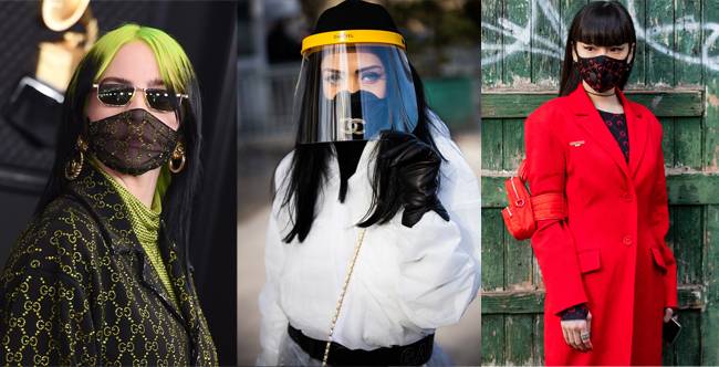 (왼쪽부터)빌리 아일리시는 지난 1월 구찌가 특별 제작한 마스크를 착용하고 그래미 시상식에 참석했다. 3월 3일 파리패션위크의 샤넬 패션쇼에서 화제를 모은 마스크 패션. 마린 세르가 2월 25일 파리패션위크에서 선보인 강렬한 에어필터 패션 마스크. [AP=뉴시스, GettyImages]