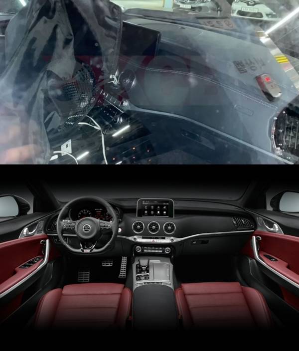 기아차 '스팅어 페이스리프트' 인테리어 (상), 현행 스팅어 인테리어 (하) (출처 ː KCB- koreancarblog.com)