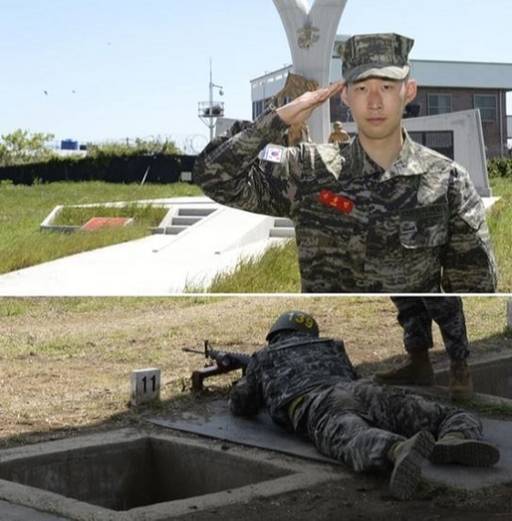 손흥민 선수가&nbsp;제주도 해병대 9여단 훈련소에서 기초군사훈련을 받는 모습. 해병대 제공