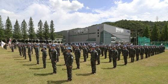 지난해 7월 8일 오전 인천시 계양구 국제평화지원단에서 한빛부대 11진 환송식이 열리고 있다.[뉴스1]
