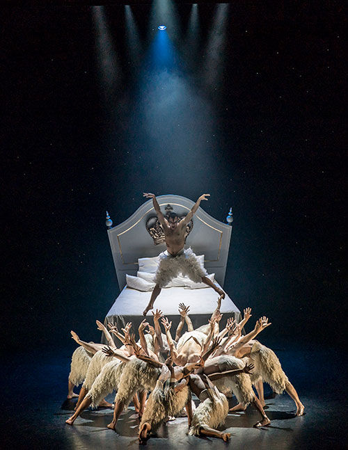 Matthew Bourne's SWAN LAKE. Will Bozier 'The Swan' and ensemble. Photo by Johan Persson