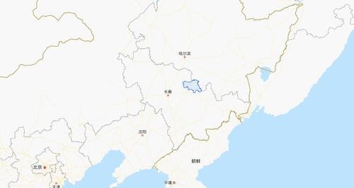 중국 동북 3성. 지도내 파란색 표시 부분이 지린성 수란시. [바이두 지도 캡처. 재판매 및 DB 금지]
