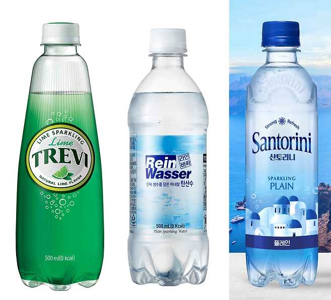 트레비 워터, 라인바싸, 산토리니(사진 왼쪽부터)