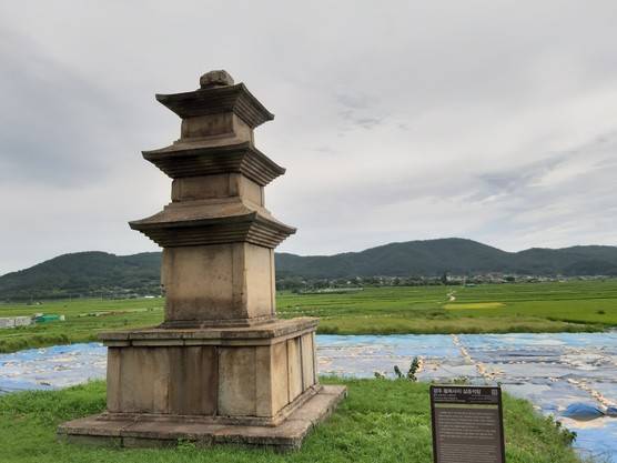 황복사터 유적 현장. 앞에 보이는 탑이 유명한 황복사터 3층 석탑이다. 노형석 기자