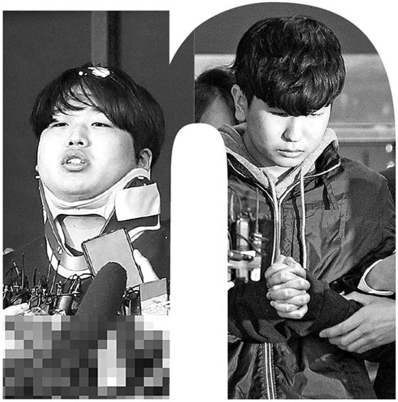n번방 재판을 지켜보는 목격자들이 있다. 사진은 신상이 공개된 박사방 운영자 조주빈(24·왼쪽)과 공범 강훈(18). [중앙포토]