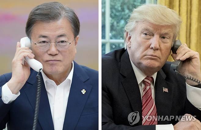 통화하는 한미 정상 (서울=연합뉴스) 문재인 대통령이 1일 청와대 관저에서 도널드 트럼프 미국 대통령과 통화하고 있다. 2020.6.1 [청와대 제공·연합뉴스 자료사진. 재판매 및 DB 금지] photo@yna.co.kr