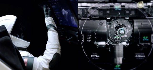 크루드래곤에 탑승한 우주비행사 시스템을 제어 중이다.(이미지=스페이스X)