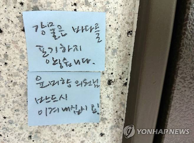 응원 메시지 붙은 윤미향 의원실 (서울=연합뉴스) 진성철 기자 = 8일 오전 서울 여의도 국회 의원회관 더불어민주당 윤미향 의원 사무실 출입문 옆에 윤 의원을 응원하는 메시지가 붙어있다. 2020.6.8 zjin@yna.co.kr