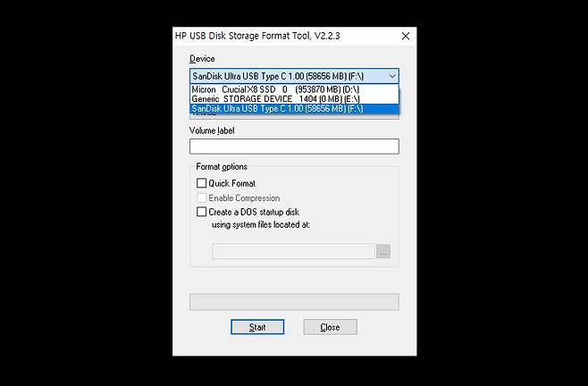 HP USB Disk Storage Format Tool 실행 화면 출처=IT동아