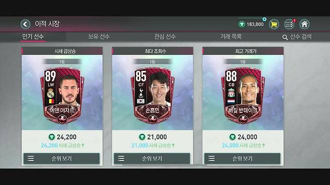 피파 모바일 이적시장 인기선수