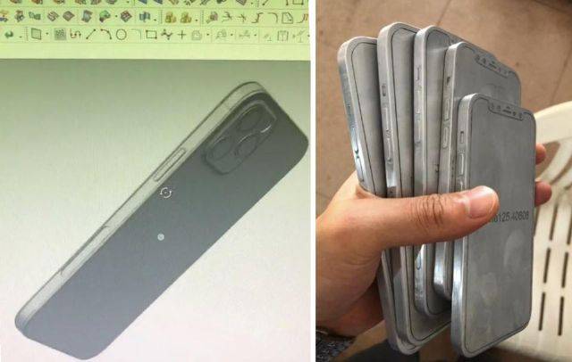 (좌) 진스토어가 공개한 아이폰12 프로 모델 캐드 디자인, (우) 아이폰12 시리즈 몰드. (사진=진스토어 트위터)