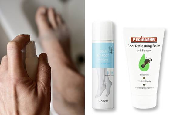 발냄새를 잡아주는 '더샘 디어 마이 풋 프레시 스프레이', '페디베어 풋 리프레싱 밤'/사진=게티이미지뱅크, 더샘, 페디베어