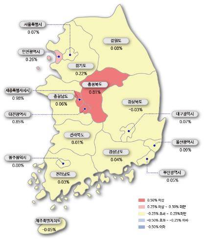 6월 셋째주 시도별 아파트 매매가격지수 변동률 [한국감정원 제공, 재판매 및 DB 금지]