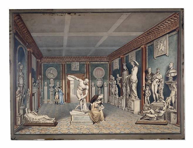윌리엄 체임버스 경, <웨스트민스터의 타운리 컬렉션>, 종이에 수채, 1794년께, 대영박물관.