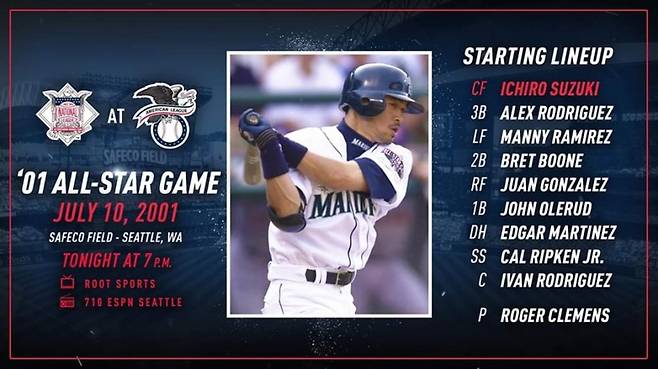 ▲ 2001년 메이저리그 데뷔와 함께 아메리칸리그 올스타로도 선정된 이치로. ⓒ시애틀 매리너스